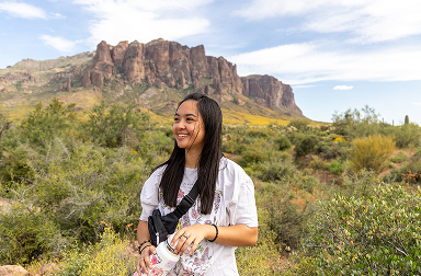 ASU student sharing sustainability tips in nature